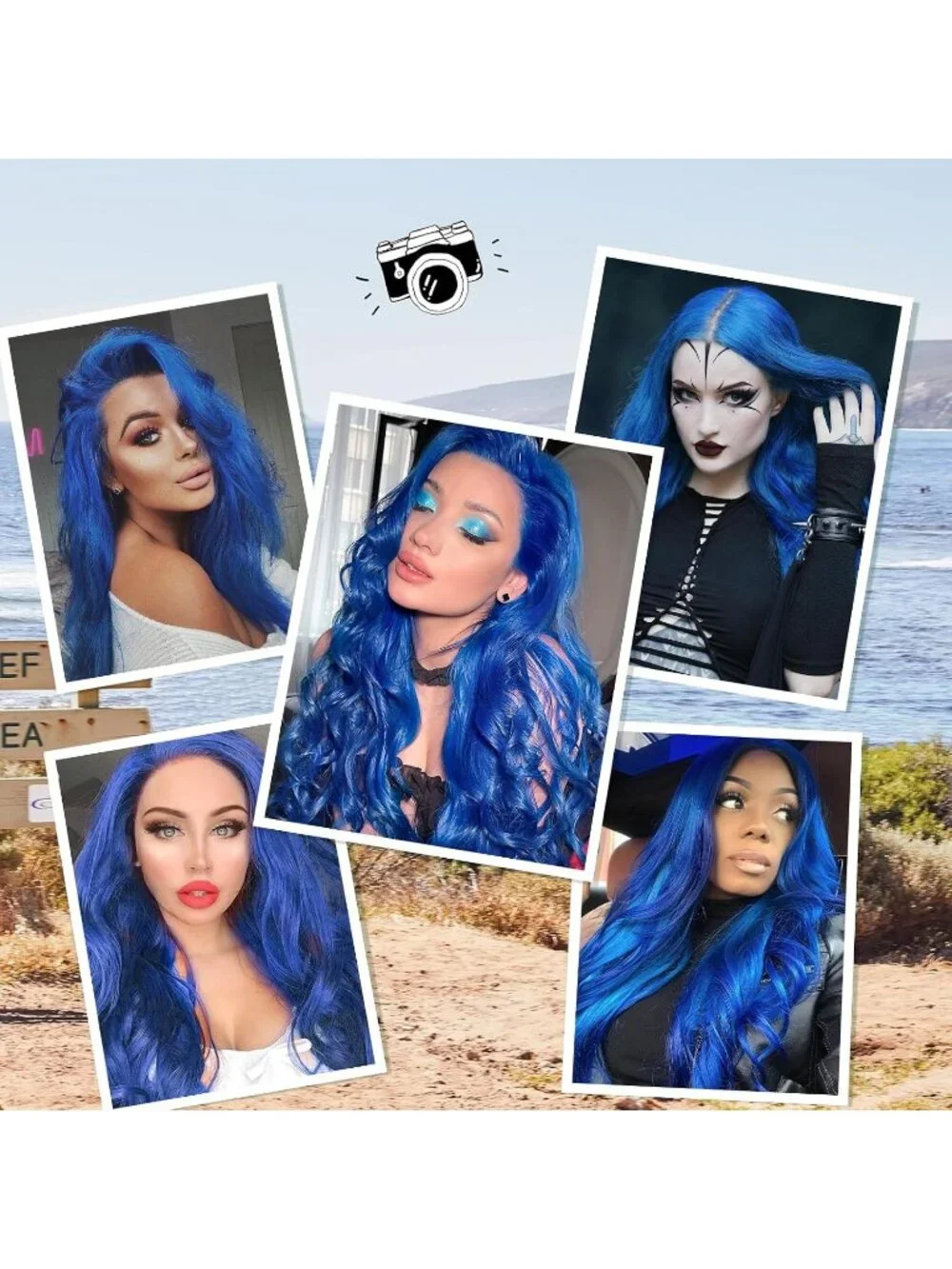 Women's Blue 26 Inch Natural Synthetic Modern Long Curly Wavy Fiber Wigs